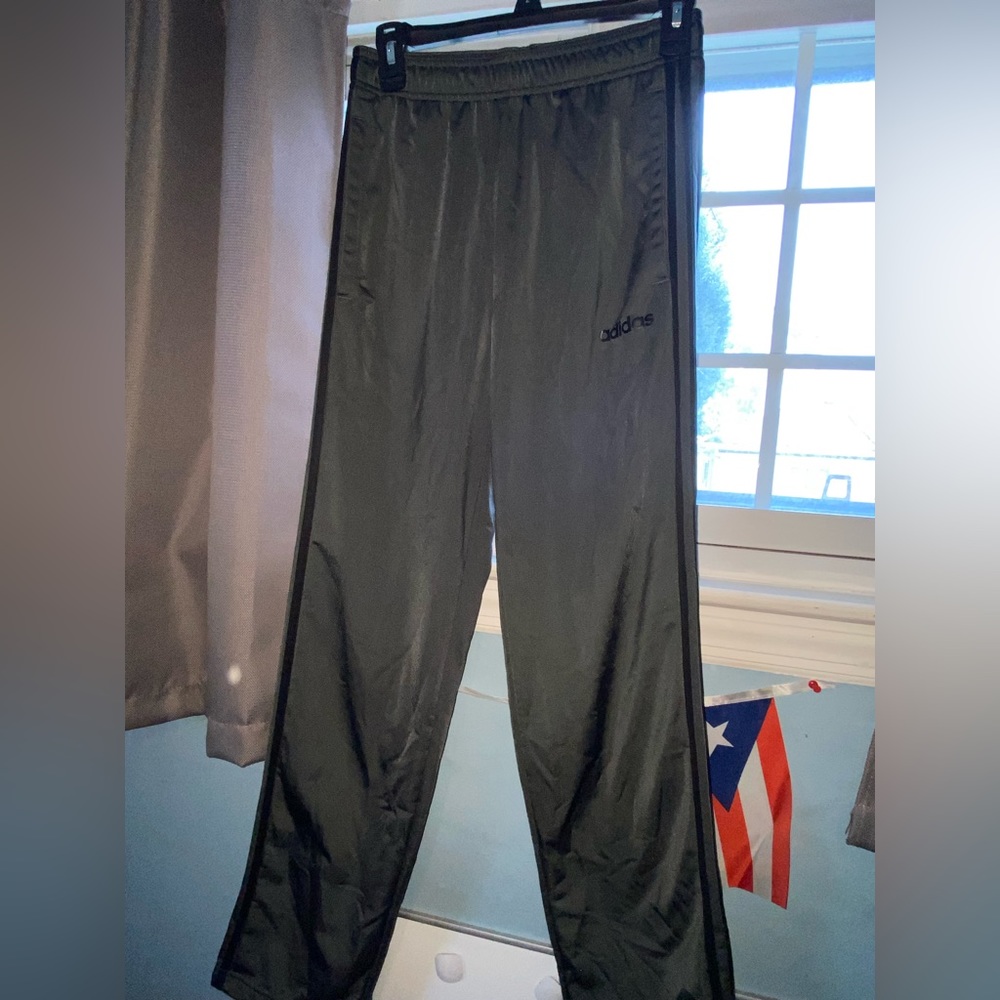 Adidas Grey w/ 3 Black Stripes Track Pants (Small)